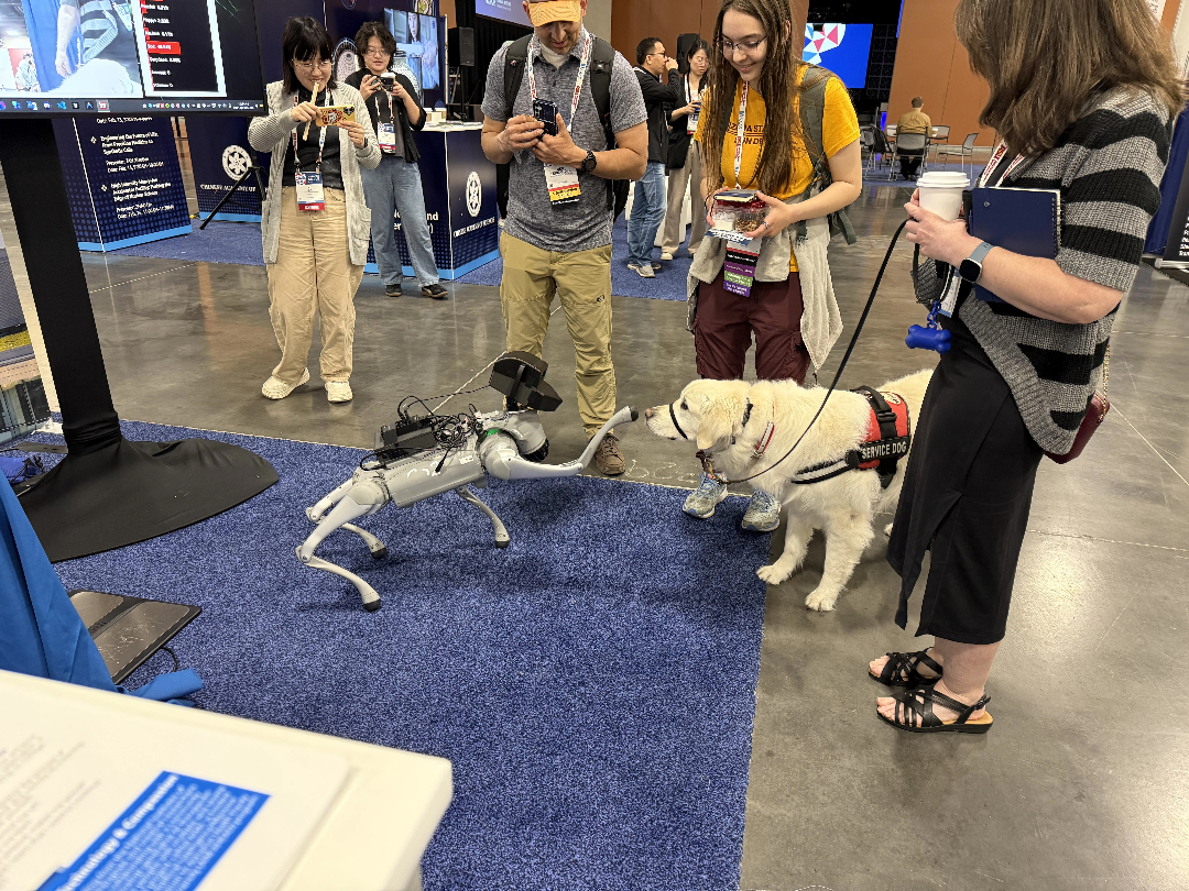 Robot dog meeting visitors